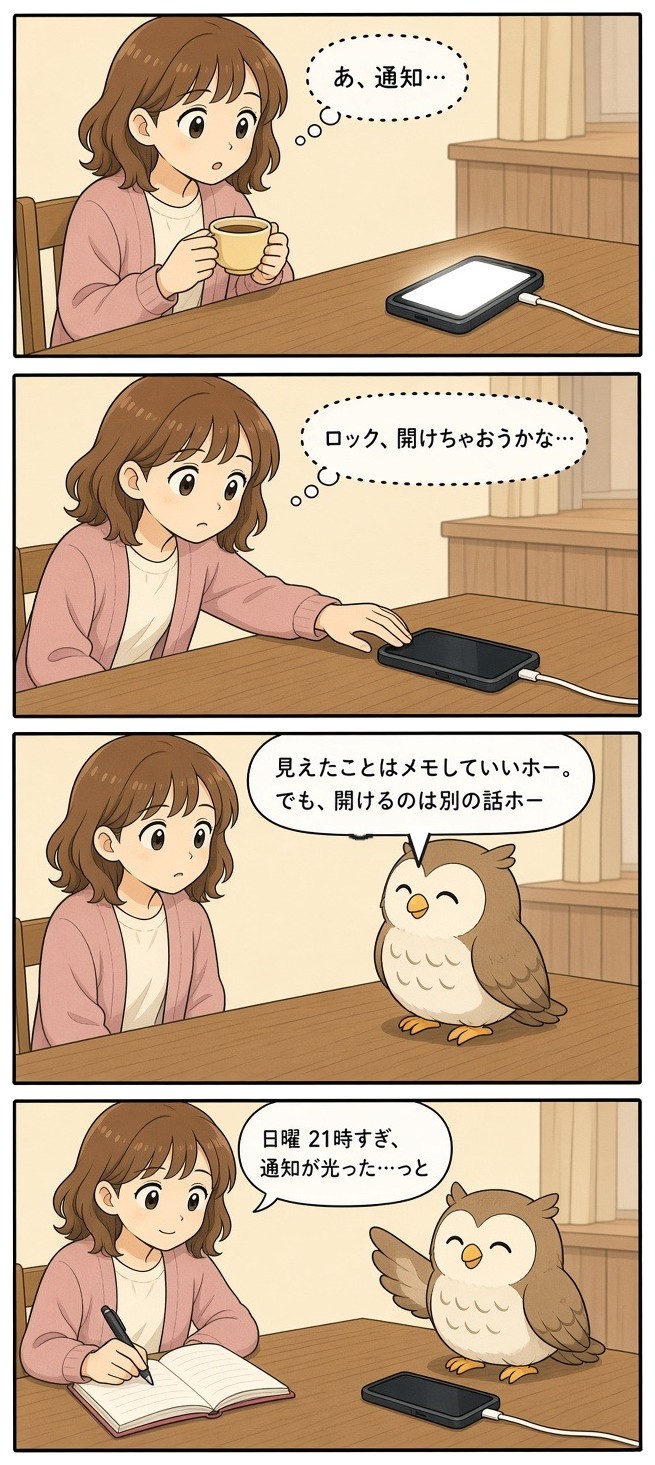 漫画『ゆりの一週間』「通知が見えてしまった」